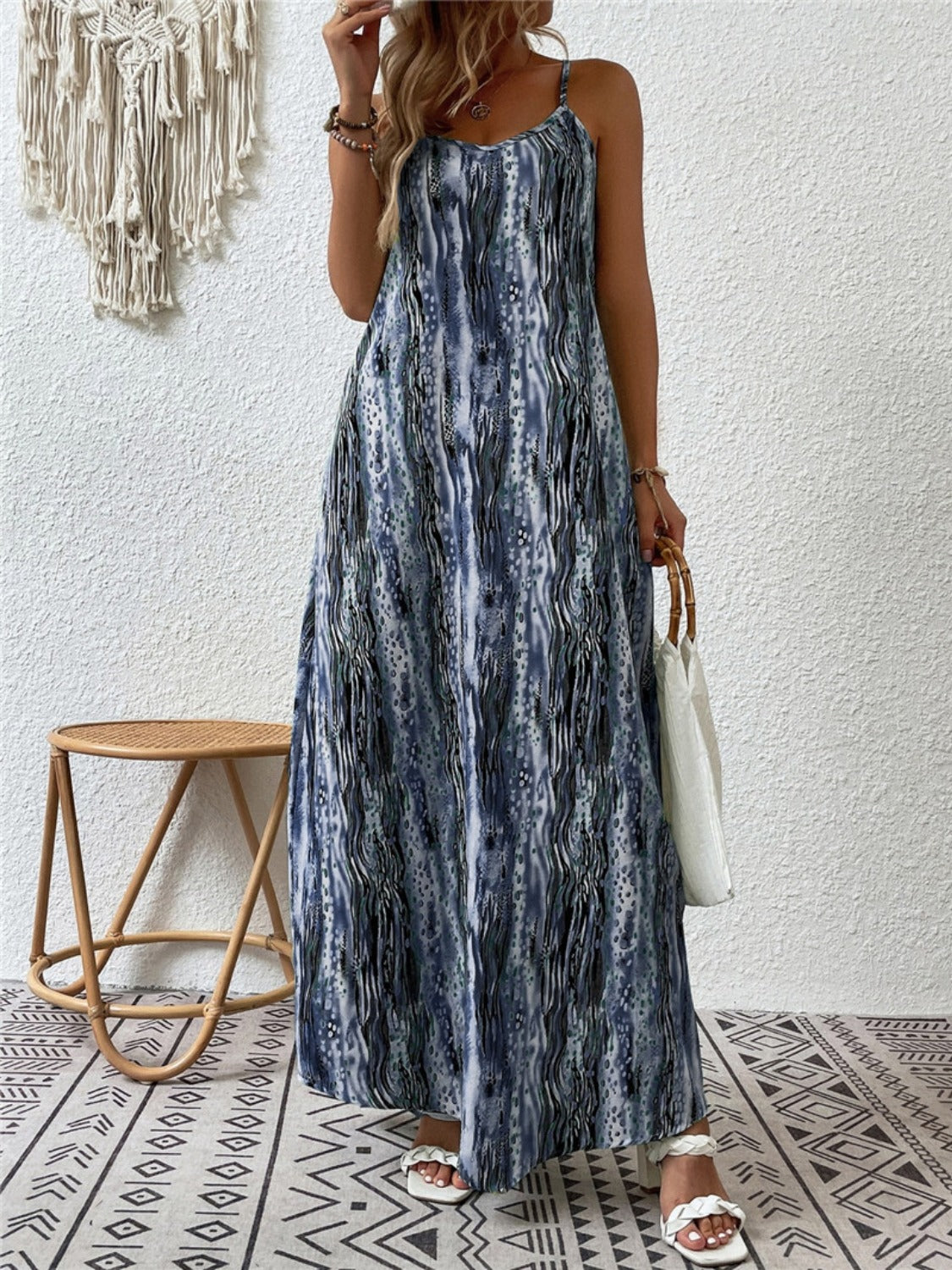 Full Size Printed Scoop Neck Maxi Cami Dress | Sleeveless Relaxed Spandex Dress