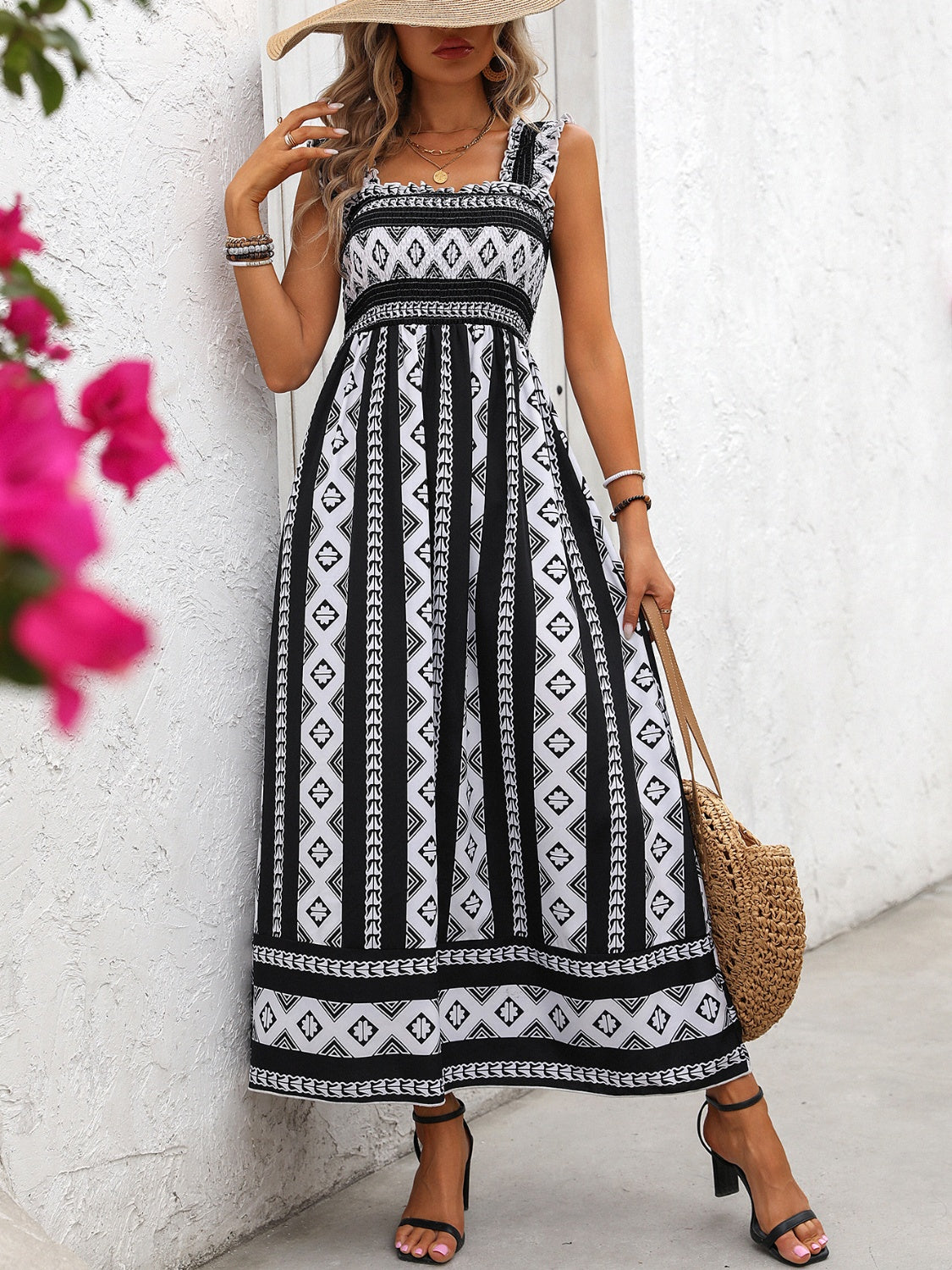 Printed Square Neck Wide Strap Cami Dress | Casual Sleeveless A-line Dress