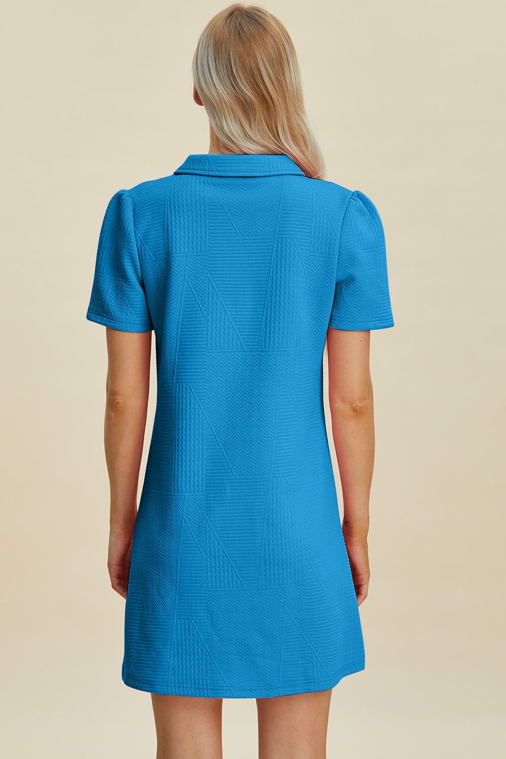 Double Take Full Size Texture Short Sleeve Dress | Casual Mini Collar Neck Dress