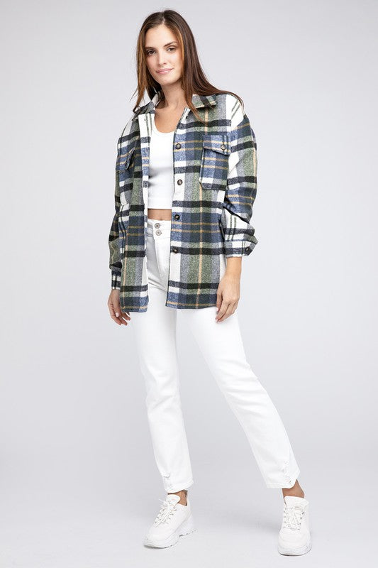 Textured Shirts With Big Checkered Point | Collar Neck Buttoned Polyester Shirt