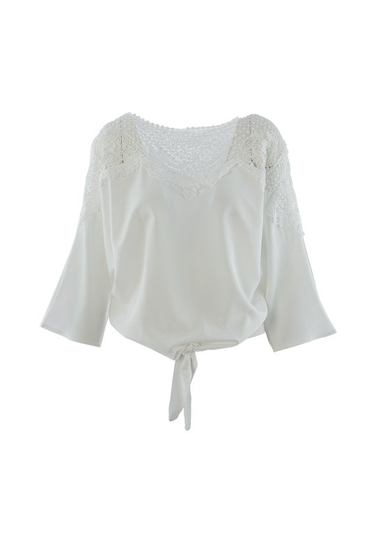 Lace trim blouse with tie