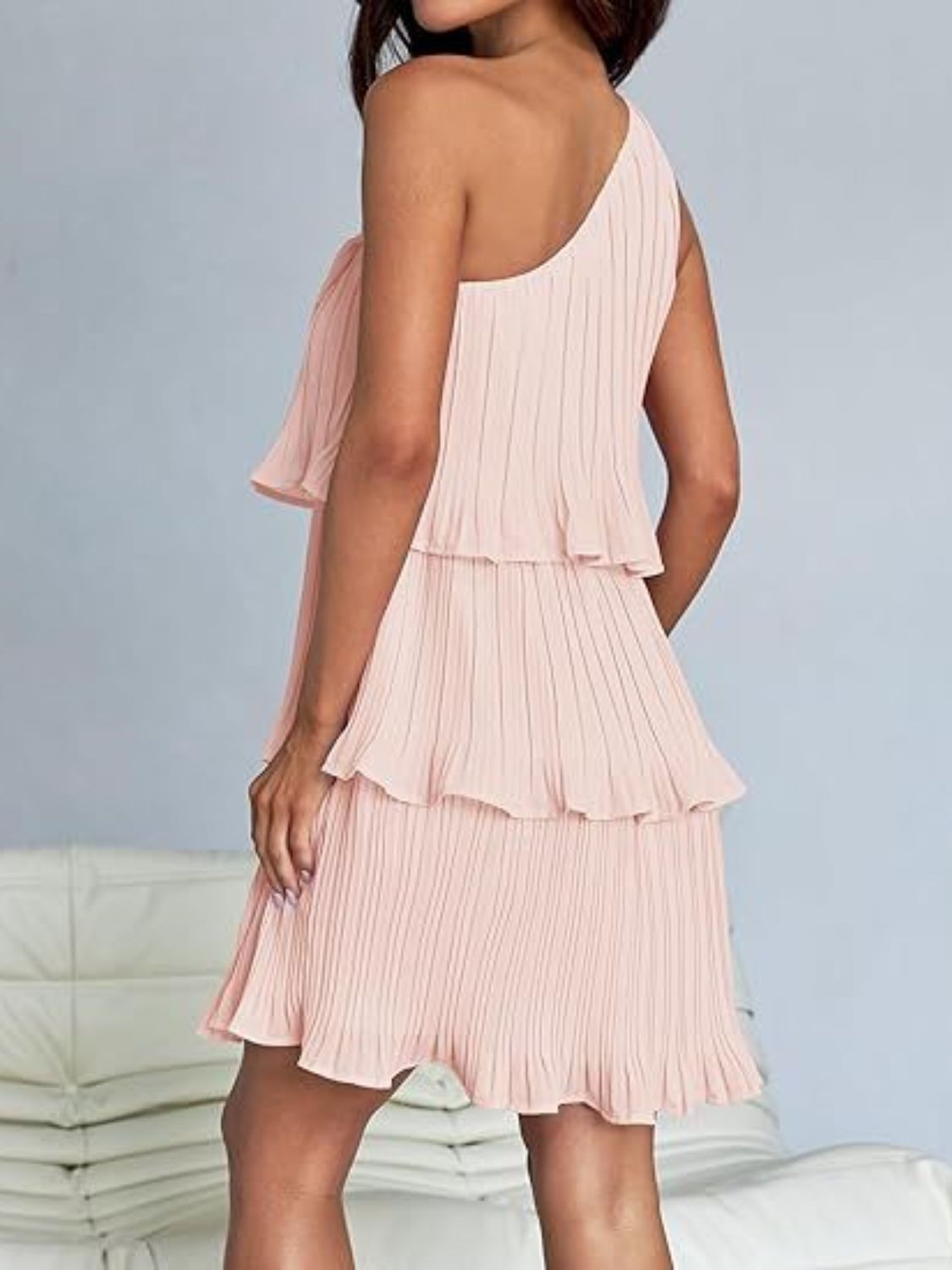 Layered Single Shoulder Mini Dress | Mini Sleeveless Dress W/ Asymmetrical neck