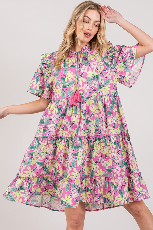 SAGE + FIG Floral Ruffle Short Sleeve Dress | Relaxed Printed Cotton Dress