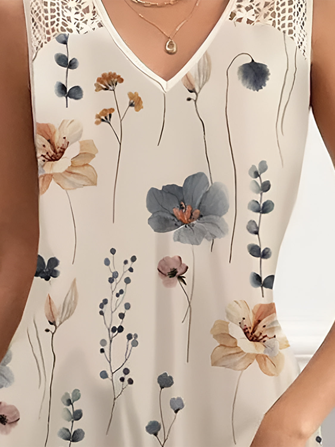 Printed V-Neck Sleeveless Mini Dress | Mini Sleeveless Polyester Floral Dress