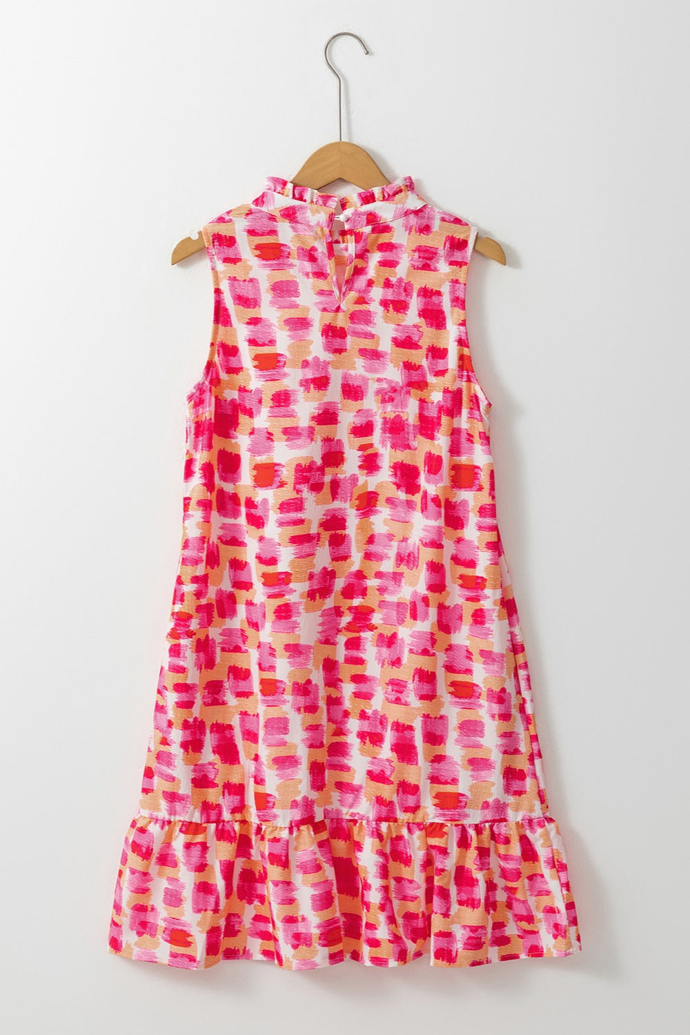 Printed Mock Neck Sleeveless Dress | Casual Mini Polyester A-Line Dress W/ Frill