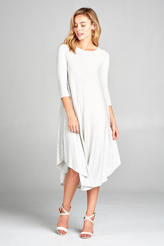 SOLID SWING CASUAL MIDI DRESS