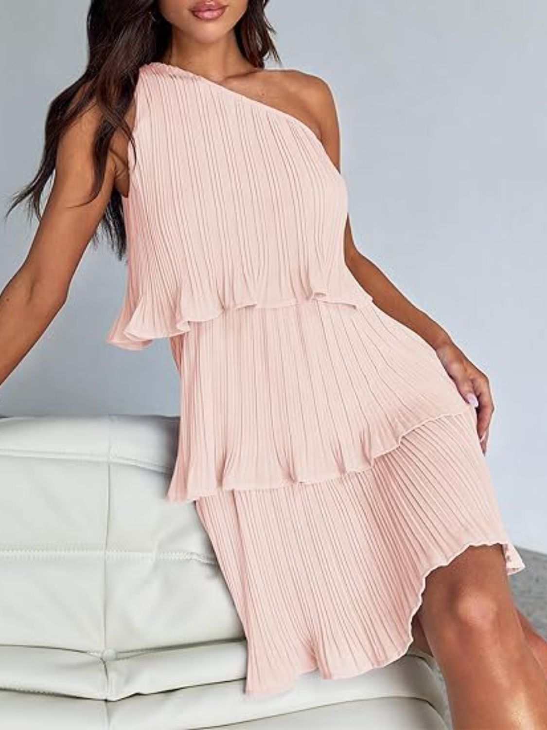 Layered Single Shoulder Mini Dress | Mini Sleeveless Dress W/ Asymmetrical neck