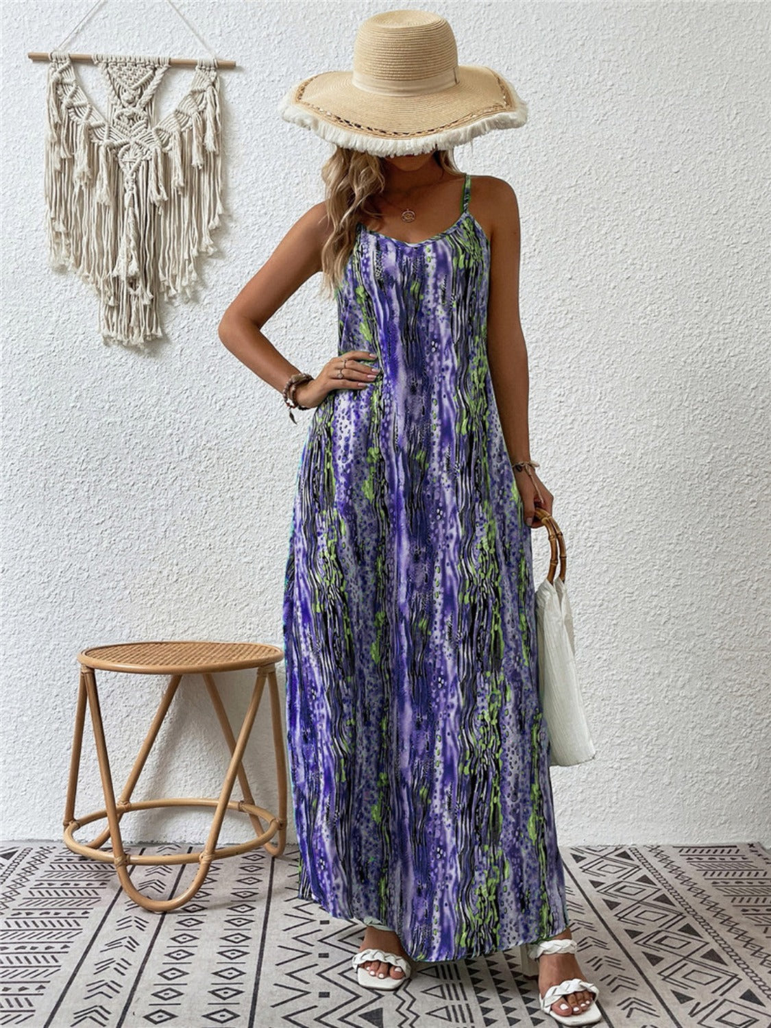 Full Size Printed Scoop Neck Maxi Cami Dress | Sleeveless Relaxed Spandex Dress