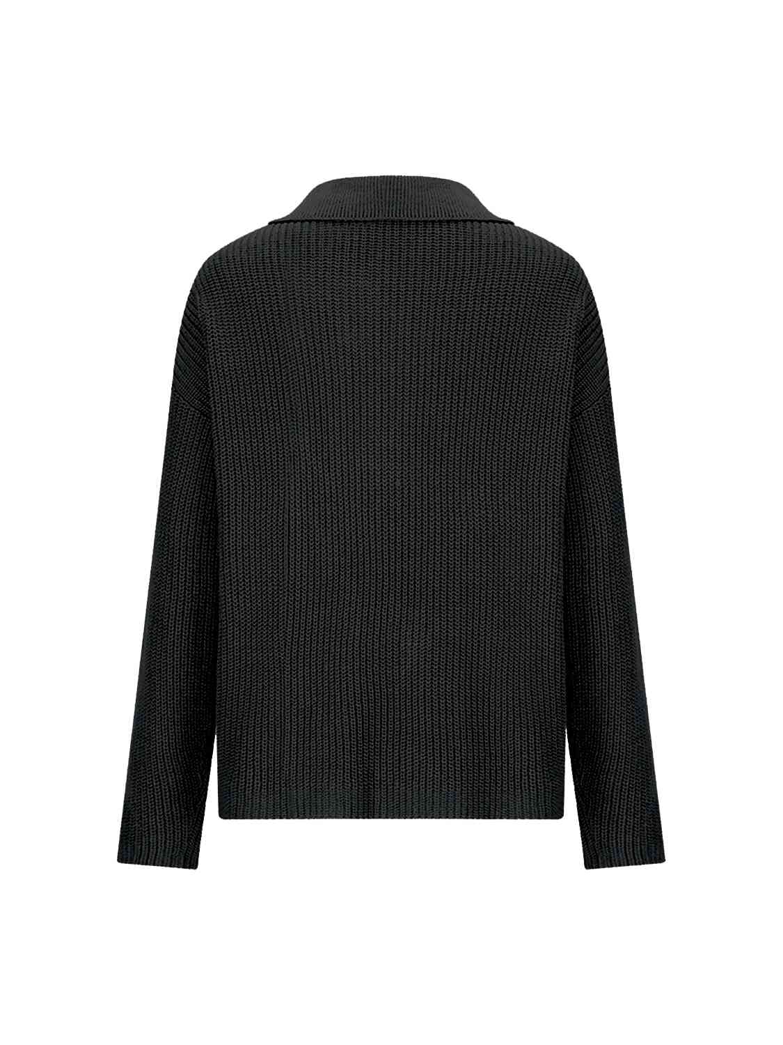 Collared Neck Half Button Knit Top | Ribbed Acrylic Sweater With Long Sleeves