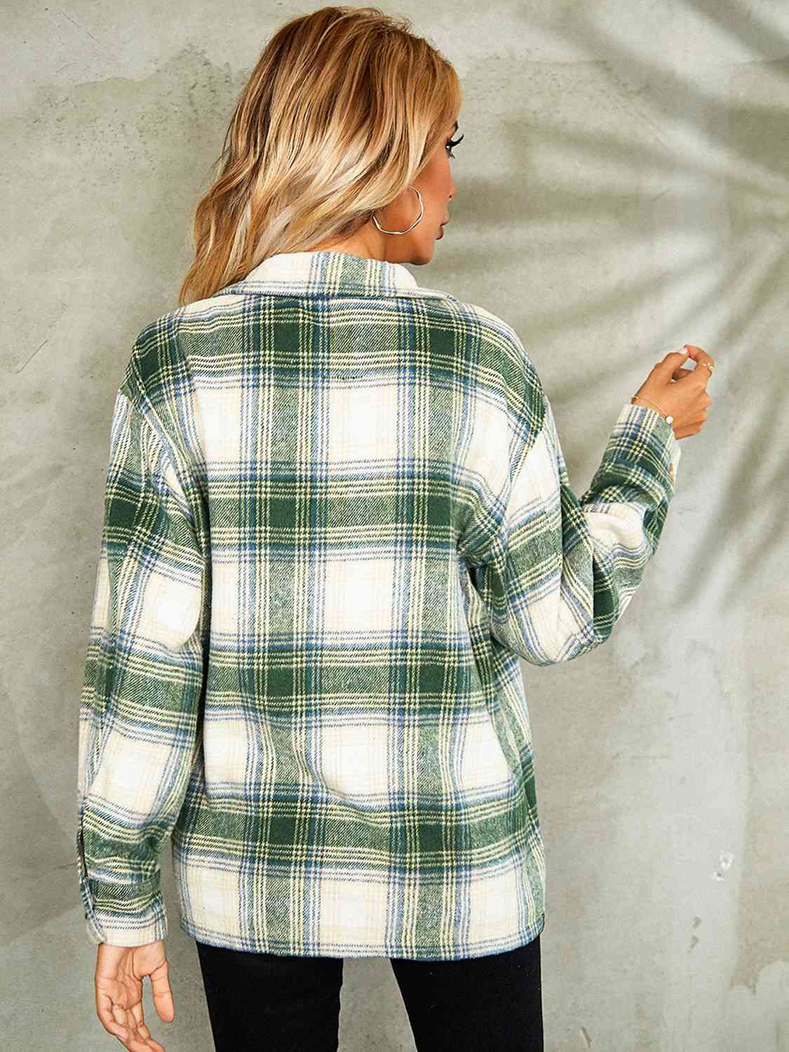 Plaid Button Down Collared Jacket | Woman's Casual Jacket With Chest Pockets