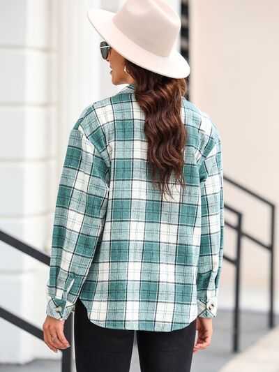 Plaid Collared Neck Button Up Jacket | Casual polyester Jacket With Long Sleeves