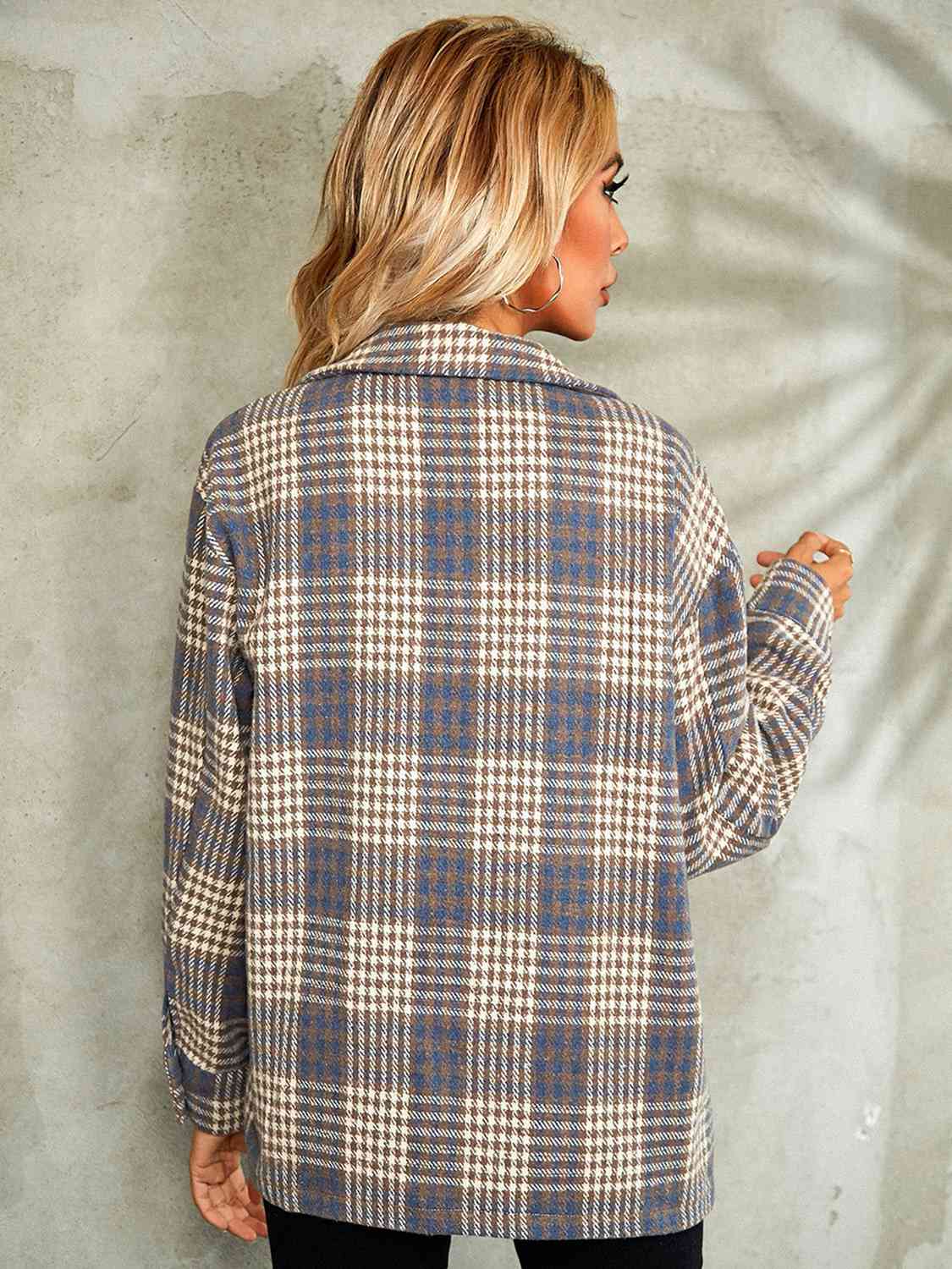 Plaid Button Down Collared Jacket | Woman's Casual Jacket With Chest Pockets