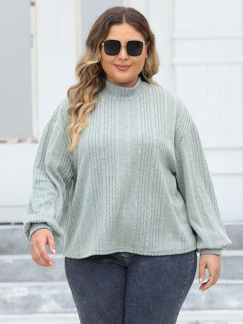 Plus Size Mock Neck Long Sleeve Knit Top | Polyester Top With Cuffed Sleeves