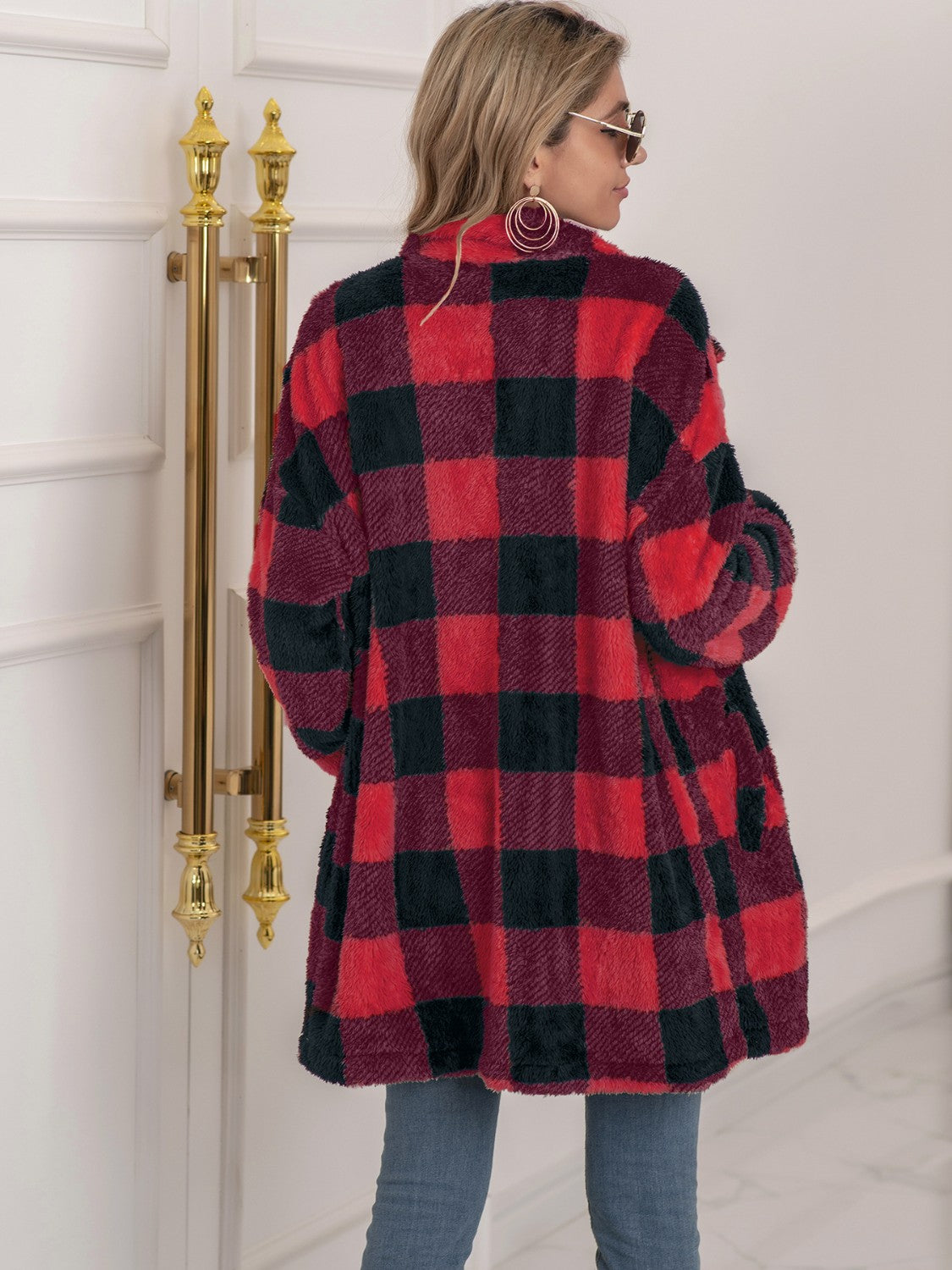 Plaid Collared Neck Longline Coat | Coat With Clasp Closure & Long Sleeves