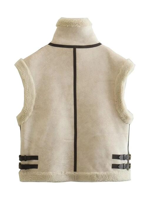 Contrast Zip Up Fleece Vest | Polyester Vest With High Neck And Straps