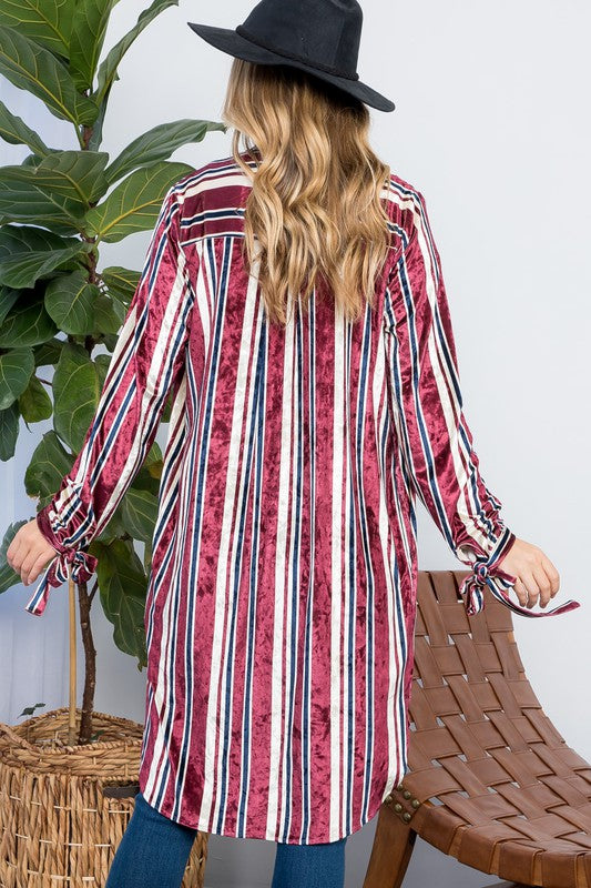 STRIPE VELVET LONG CARDIGAN e Luna