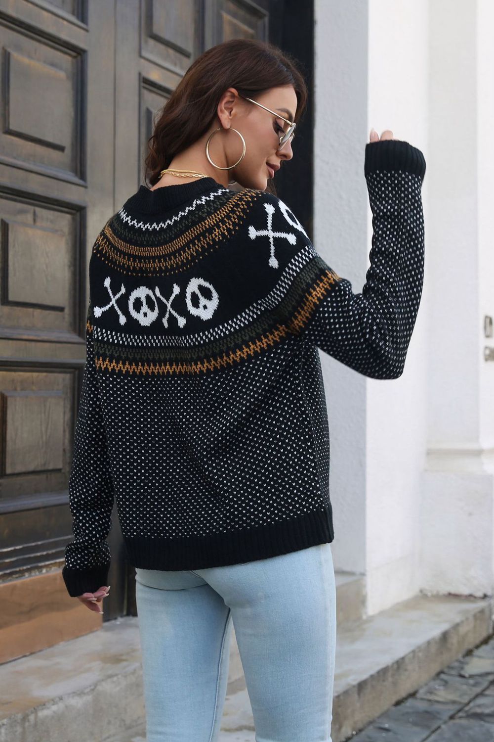 Ribbed Round Neck Long Sleeve Pullover Sweater | Printed Acrylic Sweater