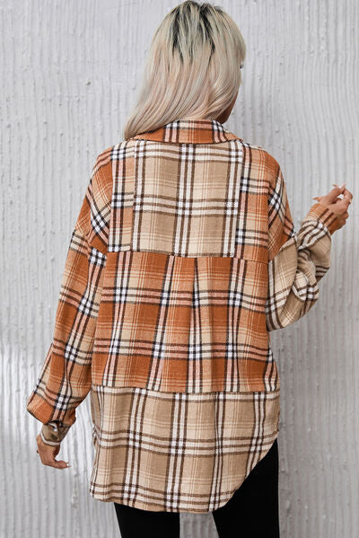 Plaid Snap Down Collared Neck Jacket | Casual Polyester Jacket With Long Sleeves