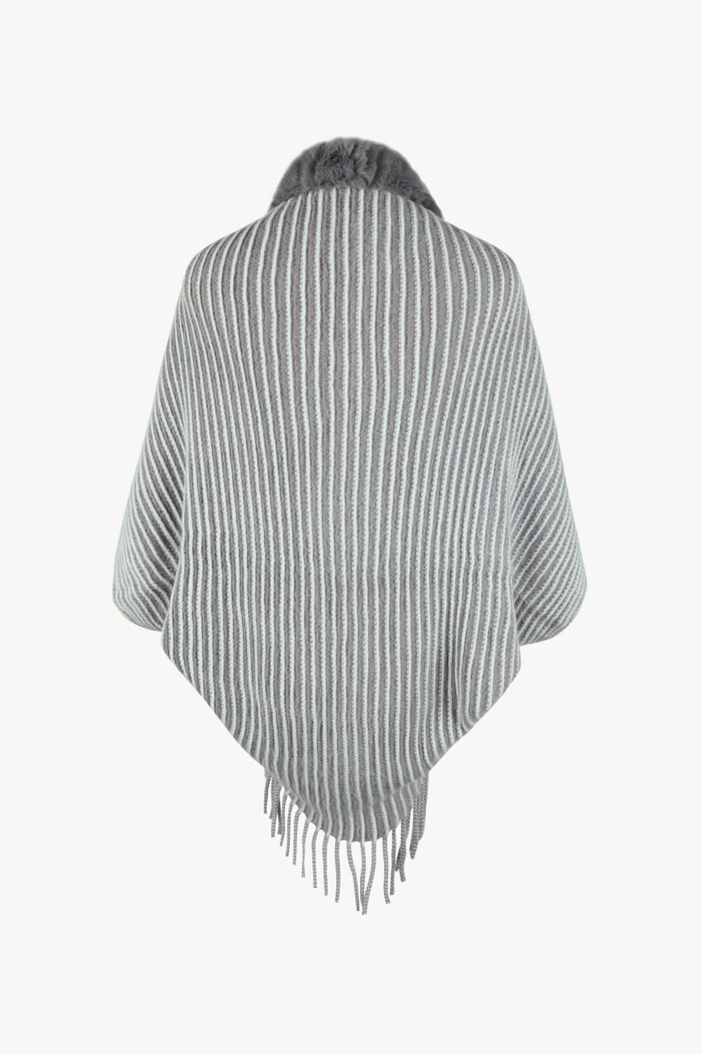 Striped Open Front Fringe Poncho | Casual Woman's Stretchy Polyester Poncho