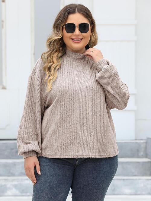 Plus Size Mock Neck Long Sleeve Knit Top | Polyester Top With Cuffed Sleeves