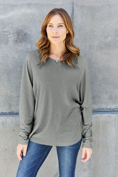 Double Take Full Size Round Neck Long Sleeve T-Shirt | Casual Solid T-Shirt