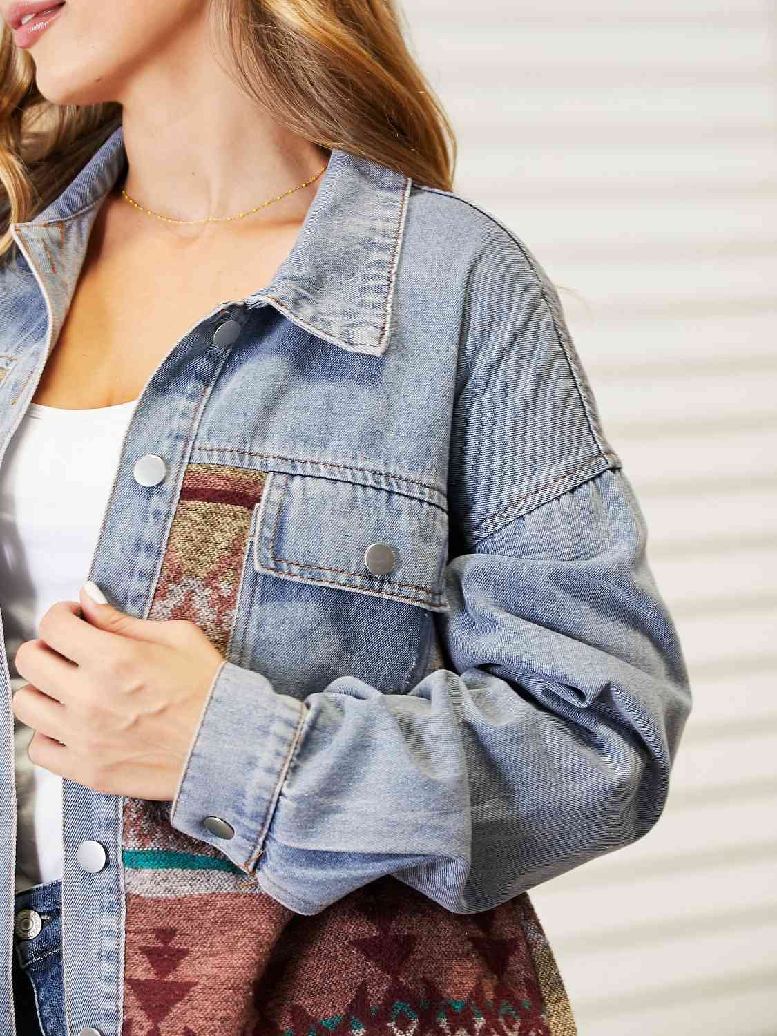 Collared Neck Dropped Shoulder Denim Jacket | Buttoned Jacket With Pockets