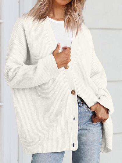 Button Up Long Sleeve Cardigan | Casual Drop Shoulder Polyester Cardigan