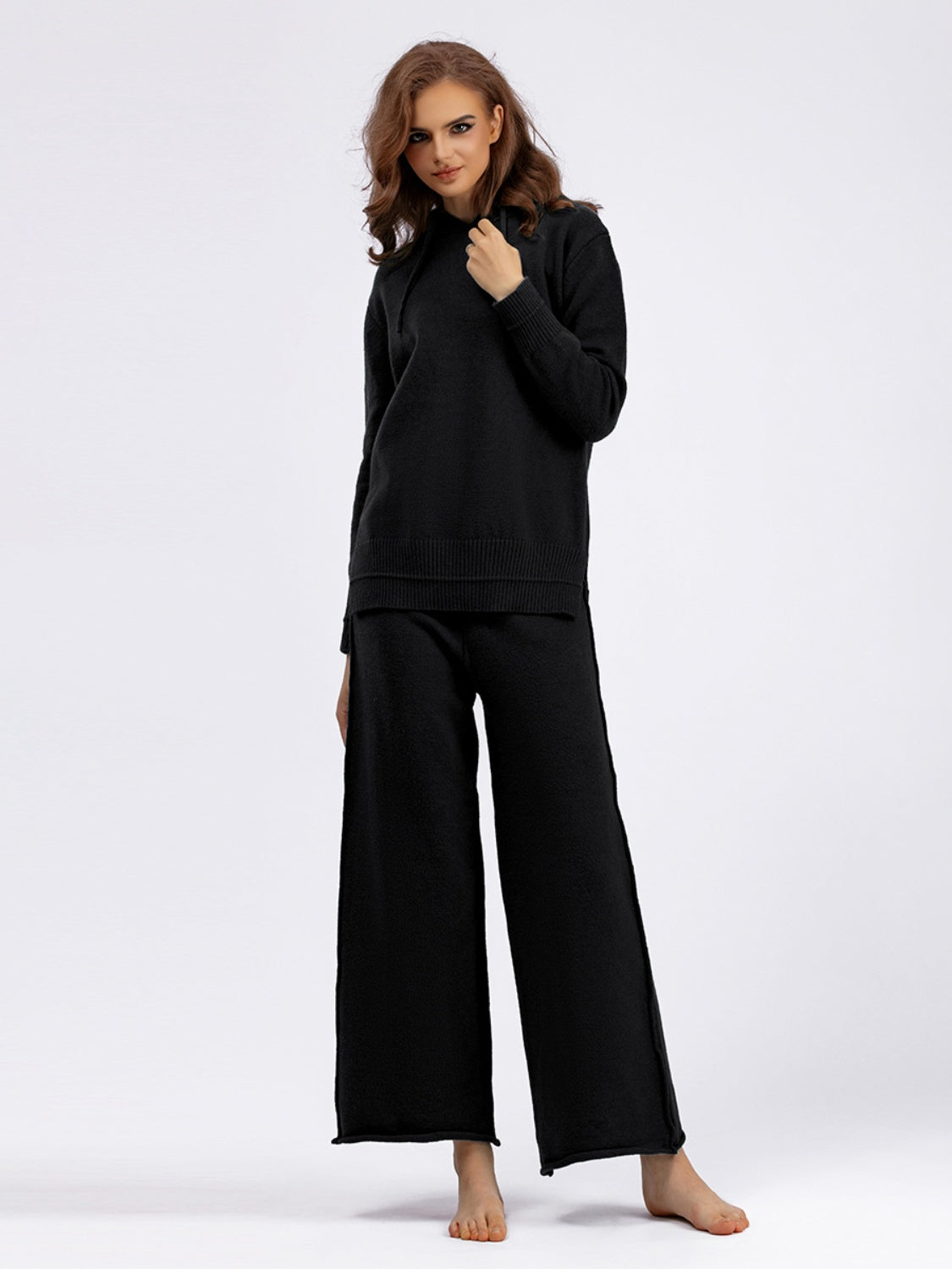 Long Sleeve Hooded Sweater and Knit Pants Set