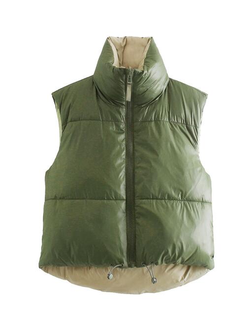 Zip Up Drawstring Reversible Vest | Polyester Solid Vest With Stand Up Collar