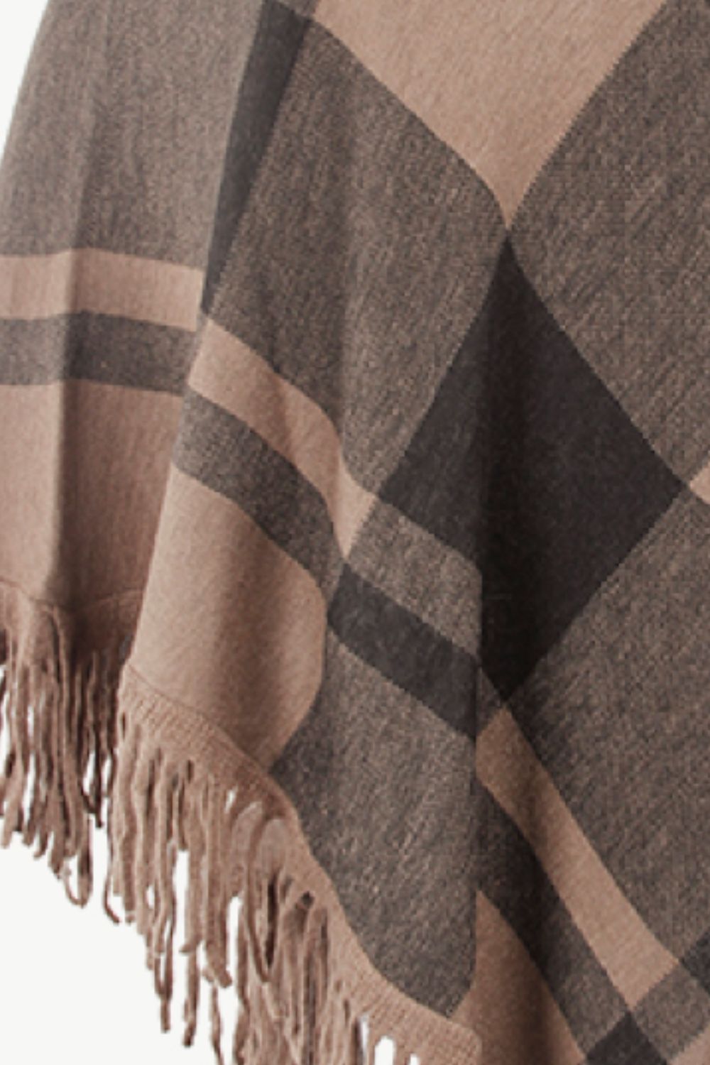 Plaid Turtleneck Fringe Hem Poncho | Trendy Casual Stretch Acrylic Poncho