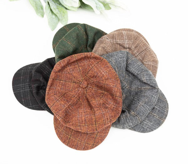 Plaid Newsboy Caps | Black, Gray, Rust, Tan Cozy winter hat with Brim | Modern Cute Women Cap Hat Autumn Aili's Corner