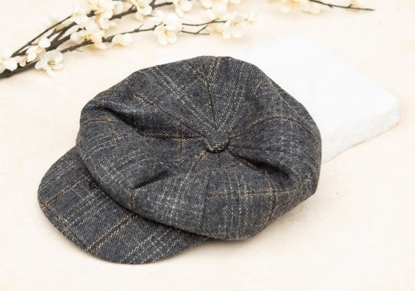 Plaid Newsboy Caps | Black, Gray, Rust, Tan Cozy winter hat with Brim | Modern Cute Women Cap Hat Autumn Aili's Corner