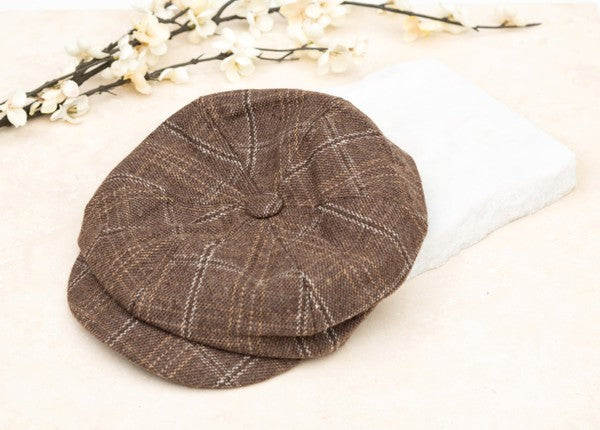 Plaid Newsboy Caps | Black, Gray, Rust, Tan Cozy winter hat with Brim | Modern Cute Women Cap Hat Autumn Aili's Corner