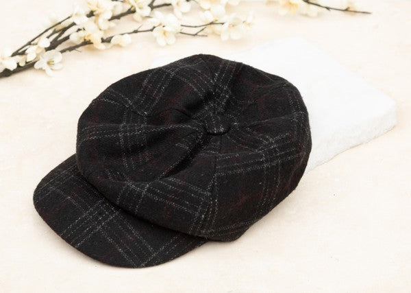 Plaid Newsboy Caps | Black, Gray, Rust, Tan Cozy winter hat with Brim | Modern Cute Women Cap Hat Autumn Aili's Corner