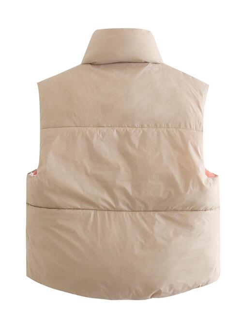 Zip Up Drawstring Reversible Vest | Polyester Solid Vest With Stand Up Collar