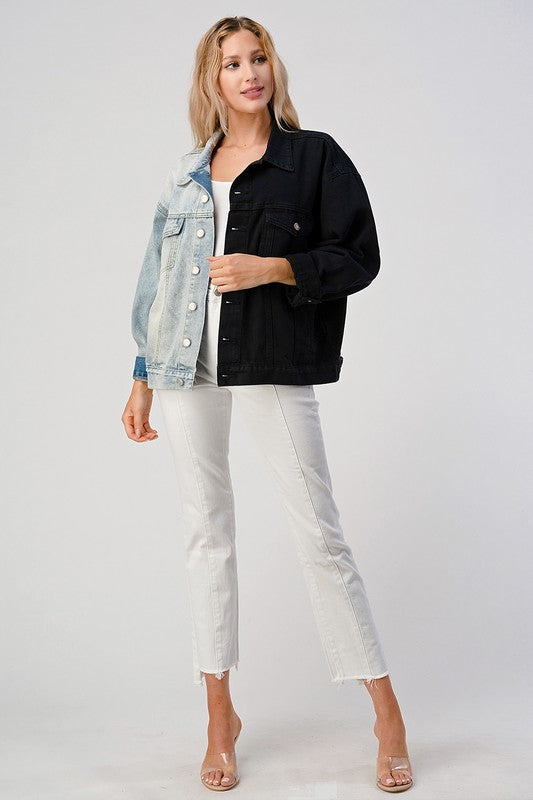 CONTRAST DENIM AND BLACK OVERSIZED JACKET LITZ LA