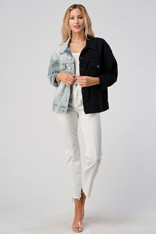 CONTRAST DENIM AND BLACK OVERSIZED JACKET LITZ LA