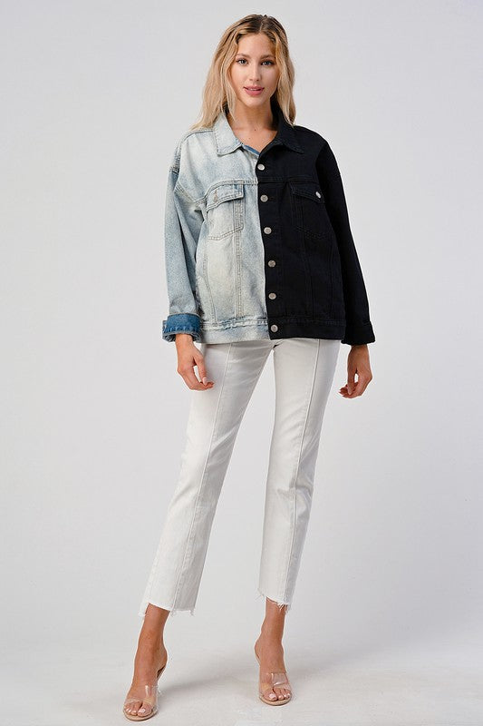 CONTRAST DENIM AND BLACK OVERSIZED JACKET LITZ LA