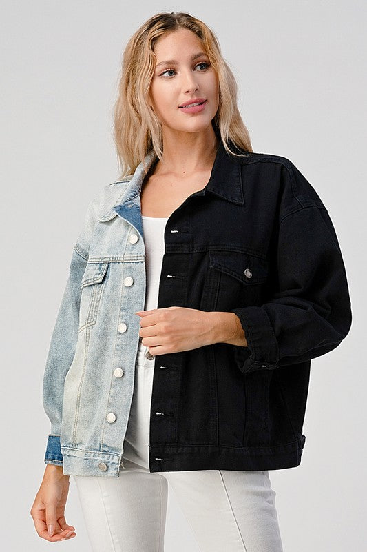 CONTRAST DENIM AND BLACK OVERSIZED JACKET LITZ LA