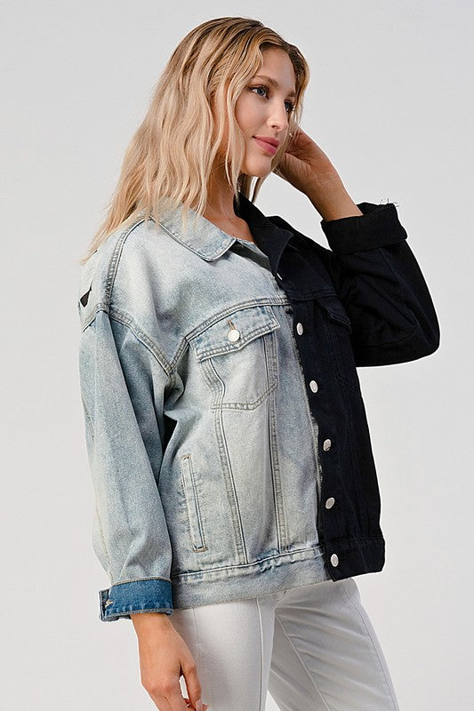 CONTRAST DENIM AND BLACK OVERSIZED JACKET LITZ LA