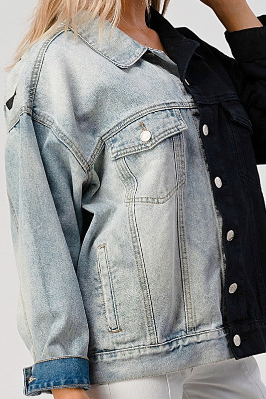 CONTRAST DENIM AND BLACK OVERSIZED JACKET LITZ LA