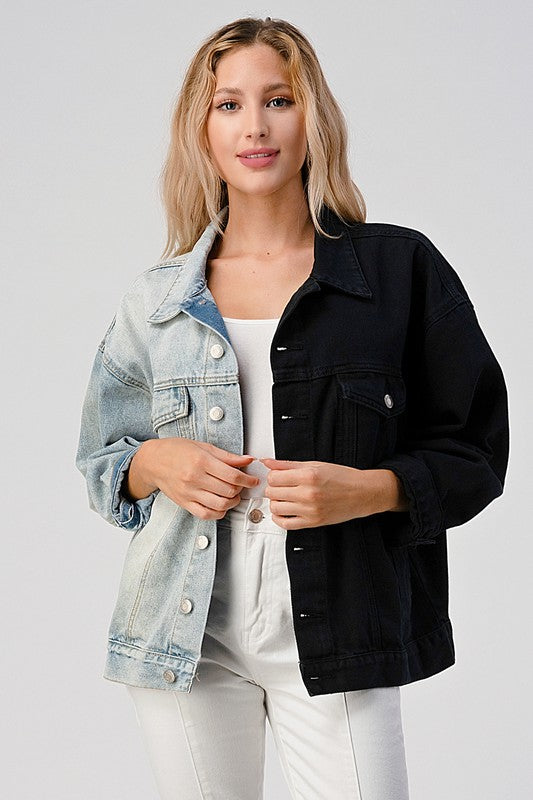 CONTRAST DENIM AND BLACK OVERSIZED JACKET LITZ LA