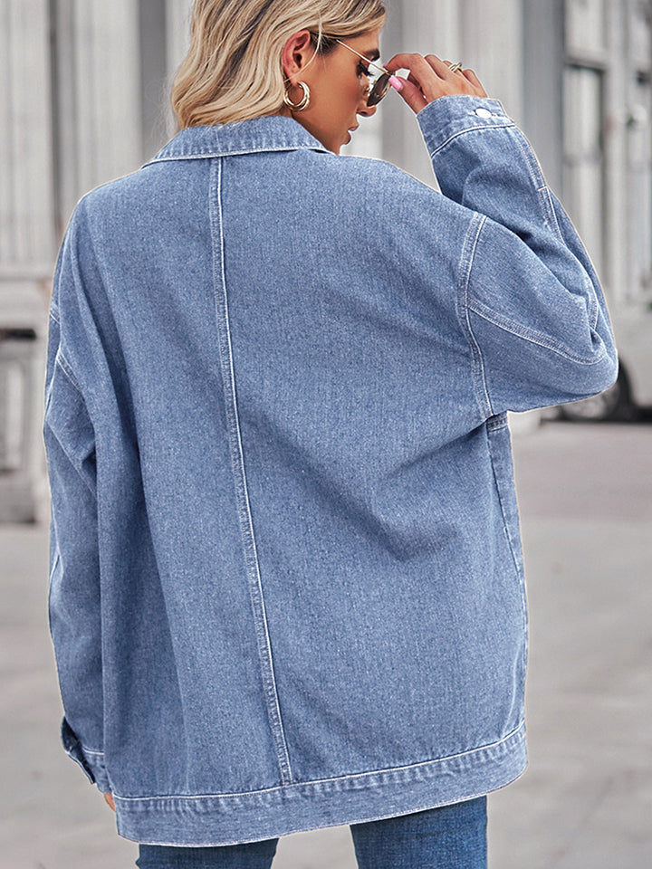 Dropped Shoulder Denim Jacket | Casual Jacket With Collar Neck & Button Closure