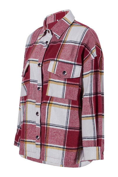 Plaid Pocketed Dropped Shoulder Coat | Casual Buttoned Coat With Collar Neck