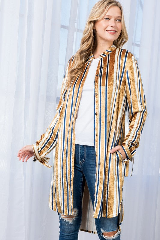 STRIPE VELVET LONG CARDIGAN e Luna