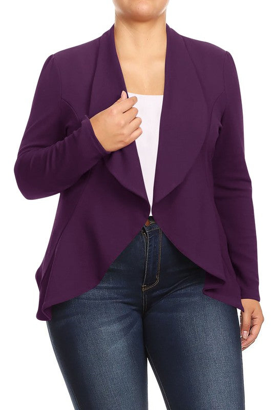 Plus Casual Solid open front jacket blazer Moa Collection