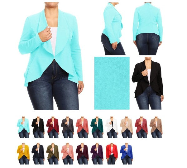 Plus Casual Solid open front jacket blazer Moa Collection