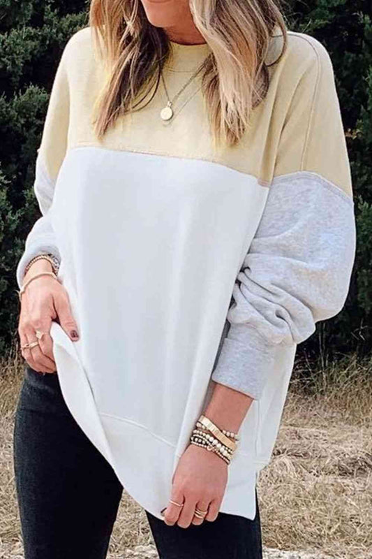 Drop Shoulder Color Block Sweatshirt | Polyester Sweatshirt Wit Cuffed Sleeves