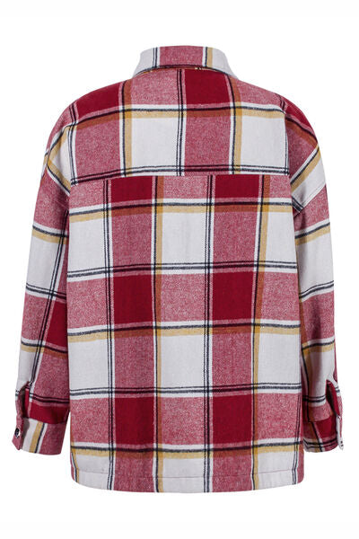 Plaid Pocketed Dropped Shoulder Coat | Casual Buttoned Coat With Collar Neck