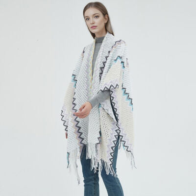 Wavy Striped Fringe Detail Shawl